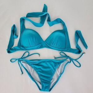 Venus Aqua Blue Bikini Set Triangle Top 32/36 Moderate Adjustable Tie Bottom 10
